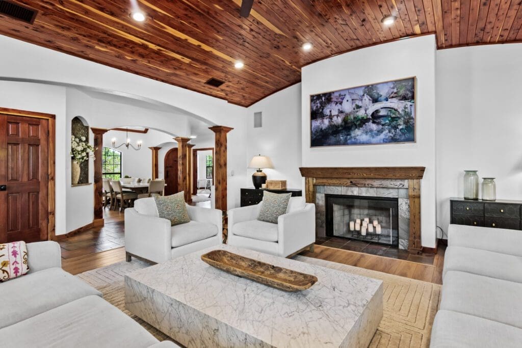 Custom living room interior in Texas Hill Country home