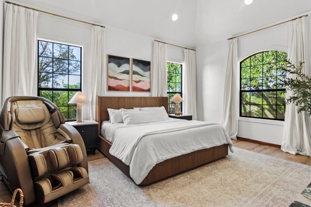 Custom home interior bathroom with natural light in Dripping Springs TX by Ridge Rock Builders